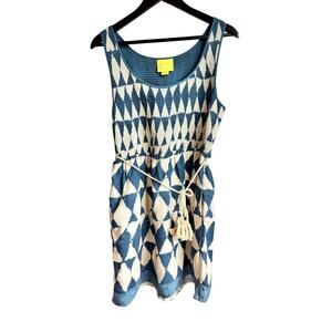 Maeve Anthropologie Dress Size 14 Blue Cream Boho Smocked Tassel